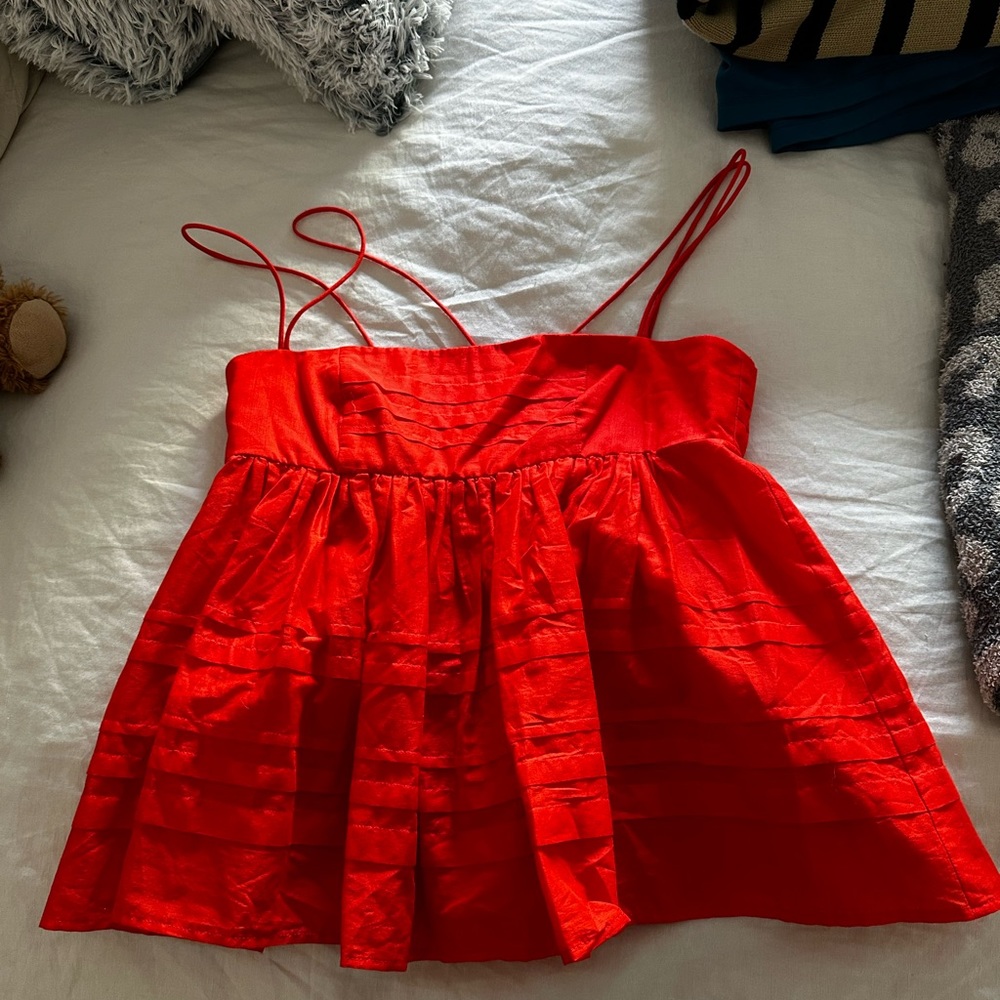 STAUD Red Pleated Blouse